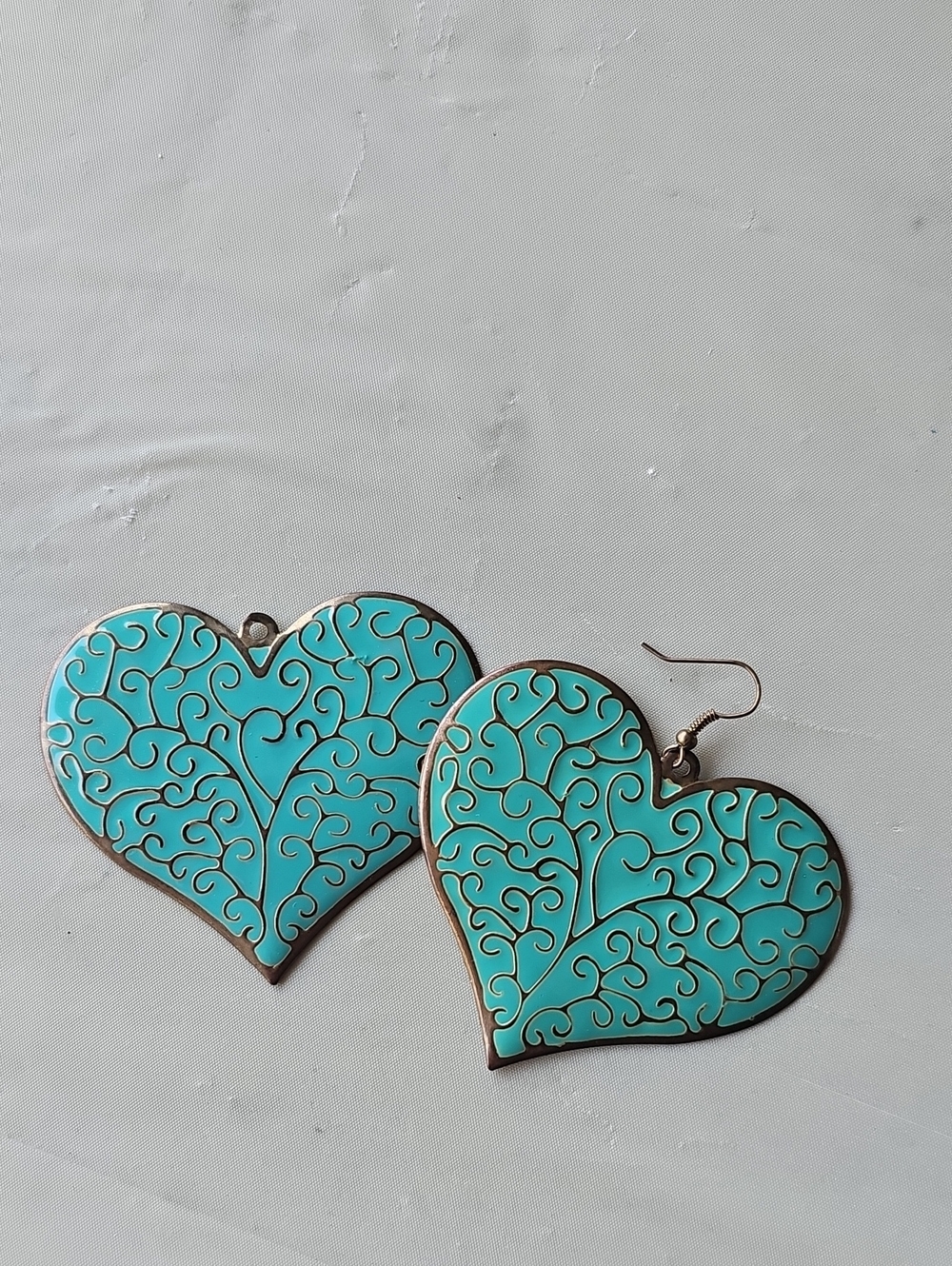 Turquoise Heart Filigree Drop Earrings - Women Jewelry